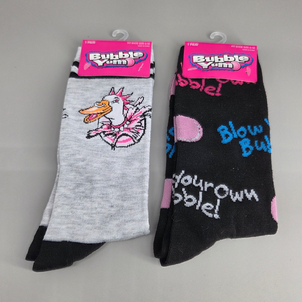 Bubble Yum Socks Mens‎ Size 6-12 Lot of 2 Pairs Candy Graphic Novelty Crew New